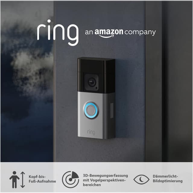 Zertifiziert und generalüberholt Ring Akku-Videotürklingel Pro|Kabellose Videotürklingel und Sicherheitskamera,Kopf-bis-Fuß-Aufnahme,3D-Bewegungserfassung,Nachtsicht in Farbe,WLAN