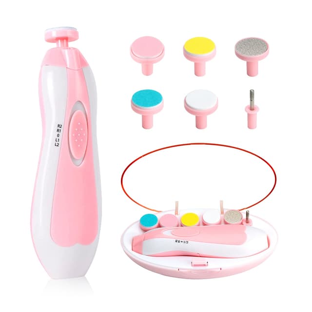 Qunlions life Elektrischer Baby-Nagelschneider, Baby-Nagelknipser, 6-in-1 Baby-Nagelfeile, Nagelfeile, Baby-Pflege-Set, Maniküre-Set für Kleinkinder oder Erwachsene (Rosa)