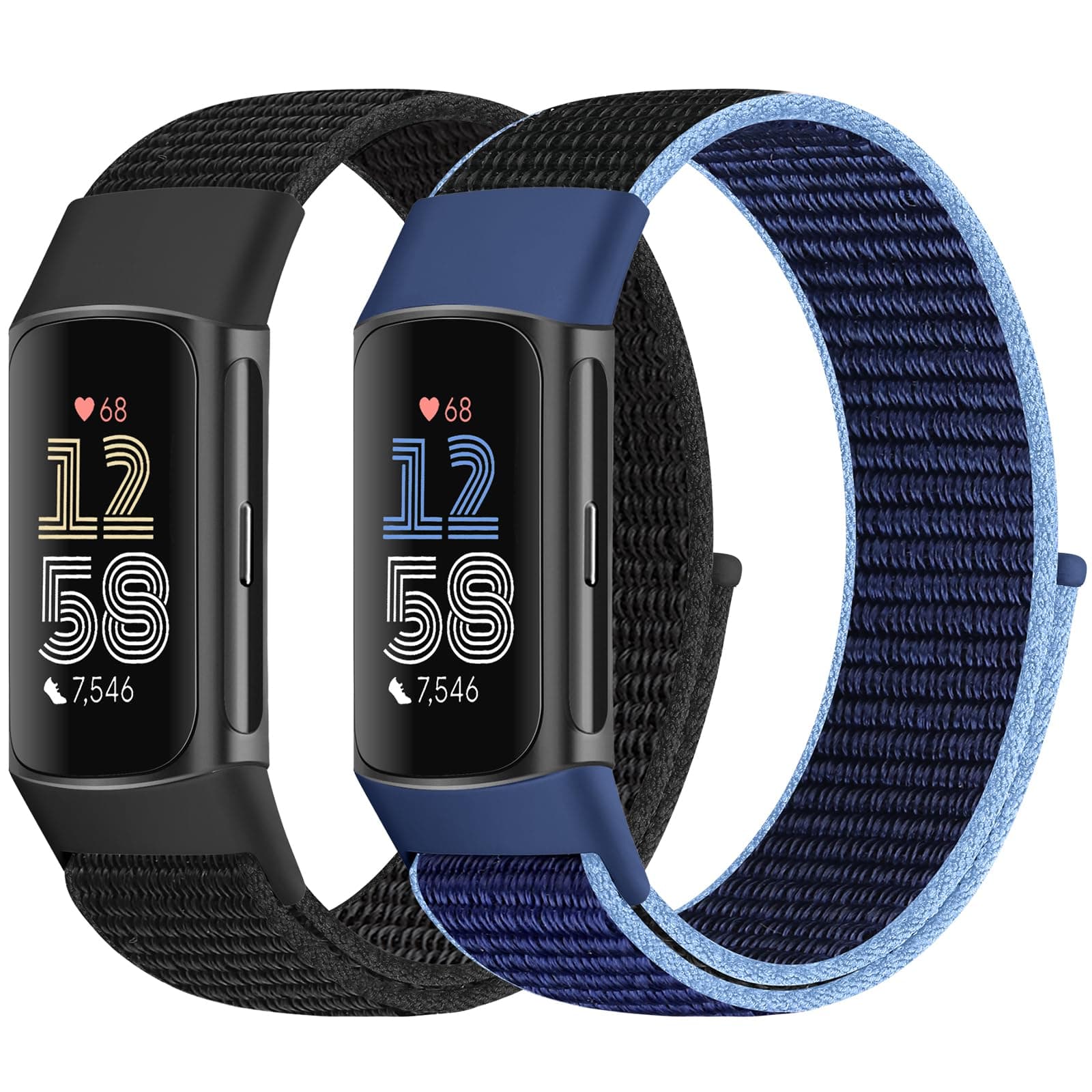 Bcuckood 2Stück Nylon Loop Armband Kompatibel mit Fitbit Charge 6/Fitbit Charge 5 für Damen Herren, Nylon Ersatzarmband Sport Solo Loop Uhrenarmband für Fitbit Charge 6/Fitbit Charge 5 Dunkel Schwarz+Neues Mitternachtsblau