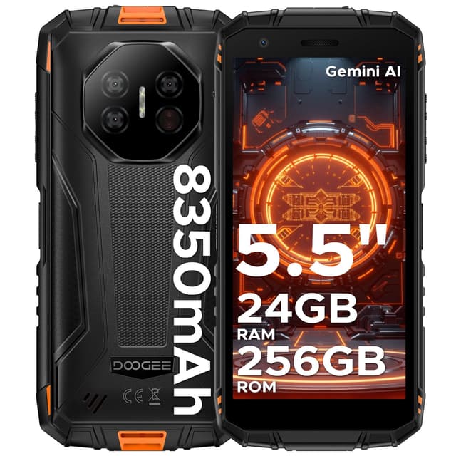 DOOGEE Fire 3 Ultra Android 15 AI Outdoor Handy ohne Vertrag, 24GB + 256GB/2TB TF Outdoor Smartphone, 8350mAh, Unisoc T7200, 5.5"HD+16MP Gemini AI+20MP Nachtsicht Kamera, 4G LET, NFC, Face ID,OTG,IP68 Fire 3 Ultra(Orange)