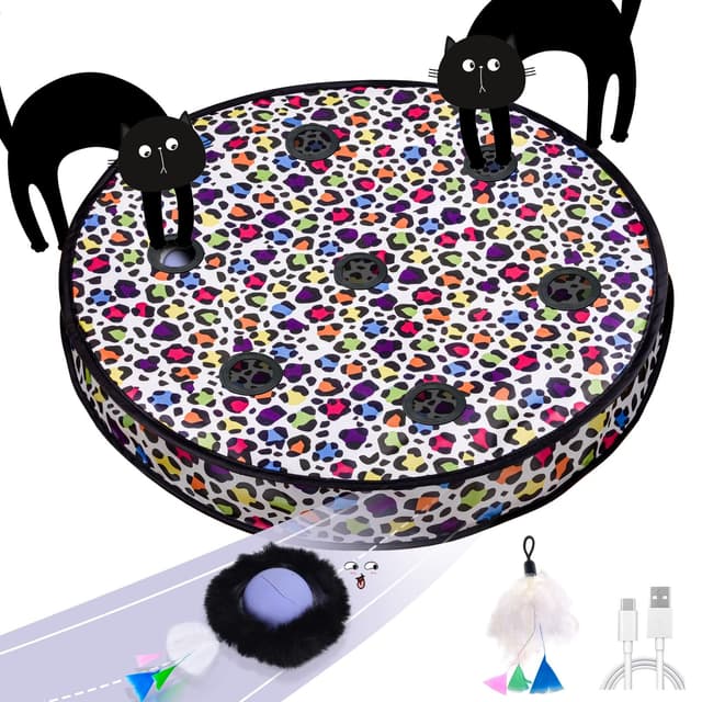 GoldenSun Katzenspielzeug, Automatischer, Schnell Rollender Ball im Beutel, Katzenspielzeug zum Verstecken für Hauskatzen, durch Bewegung Aktivierter, Beweglicher Ball, 7Loch-Matte, Mäusefangspiel Lila Ball & 7 Loch Matte