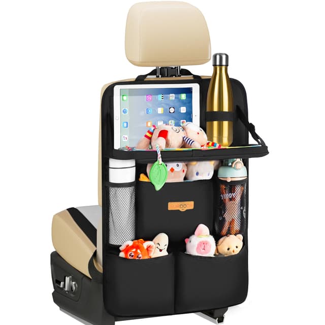 SURDOCA Auto Organizer Kinder mit Klapptisch – Rücksitz Organizer mit Touchscreen-Tabletfach, Wasserdichter Rückenlehnenschutz, passt in die meisten Fahrzeuge Mit Klapptablett (1 Stk.)