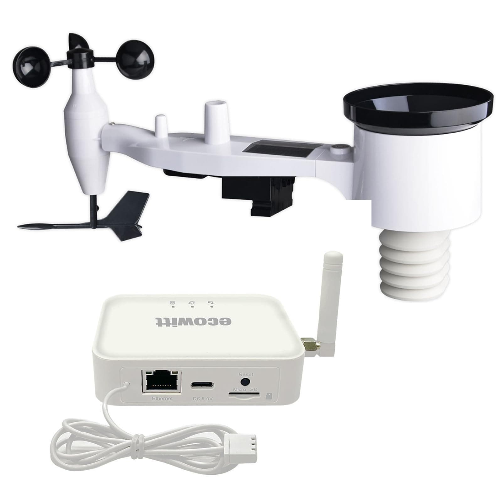 ECOWITT Wetterstation GW3002, 7 in 1 Funk wetterstation mit Außensensor WS69 + 3 in 1 WiFi/Kabel-Gateway GW3000 mit SD-Kartenanschluss, Wettervorhersage für Haus und Garten 868 MHz GW3002: WS69+Gateway GW3000