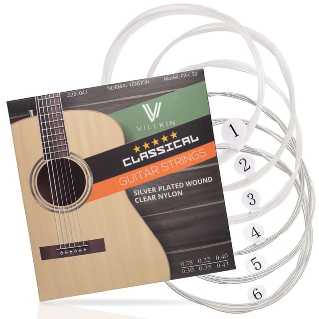 Gitarrensaiten von Villkin - Premium Nylon-Saiten für Klassische-, Konzert-& Akustik-Gitarre - 6 Saiten Set 1er Pack (6 Saiten)