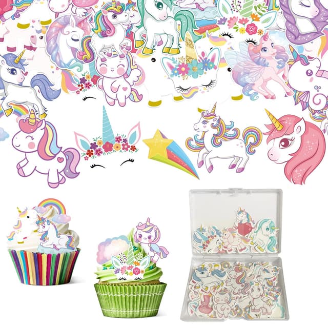 80 Stück Einhorn Tortendeko Essbar,Einhorn Tortendeko Essbar Einhorn Tortendeko Einhorn Cupcake Deko Einhorn Deko Torte für Kinder Mädchen Junge Geburtstag Baby Shower Party