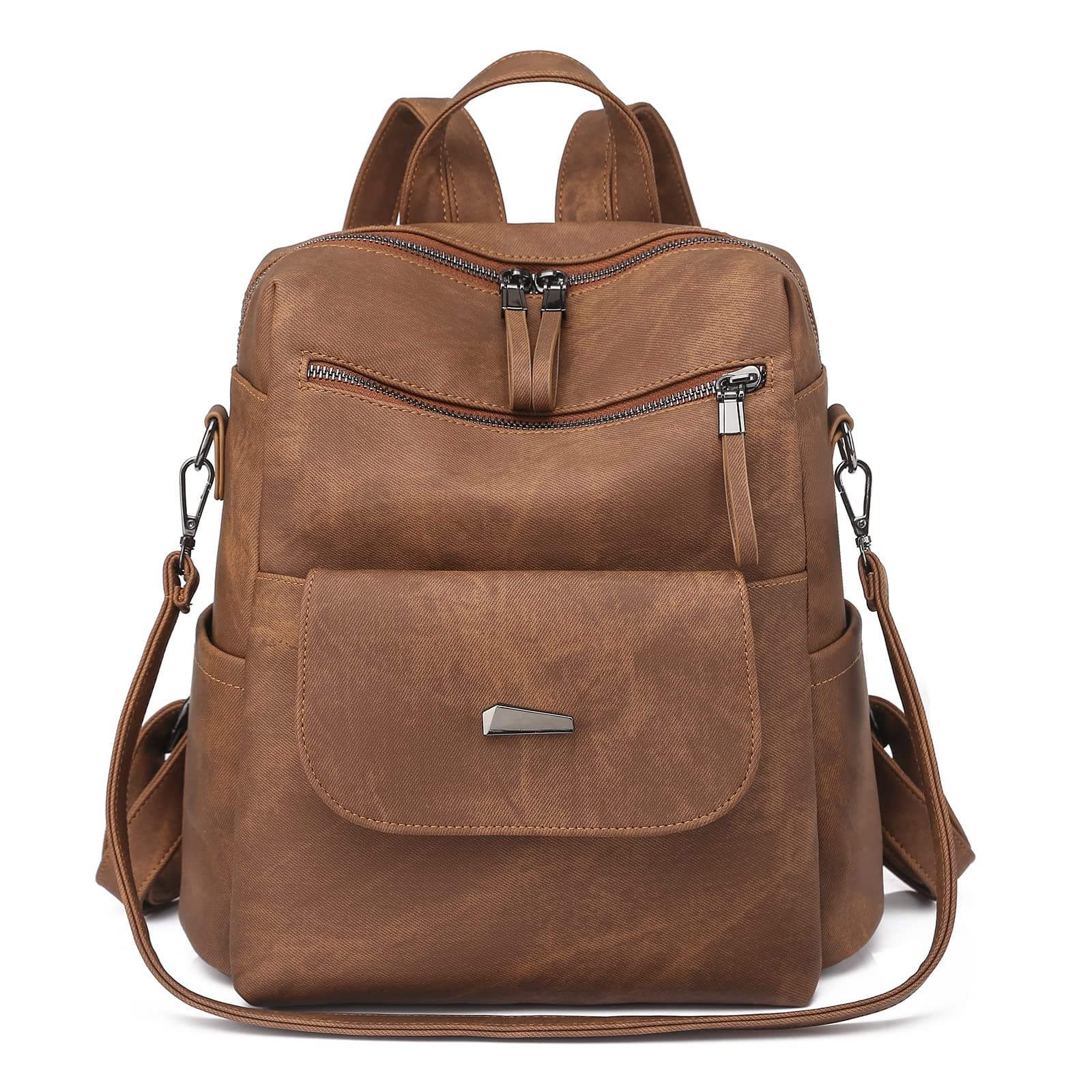 Puwuzixi Frauen Rucksack Wasserdicht Anti-Diebstahl Leichtgewicht PU Mode Reisen Mehrzweck Cabrio Geldbörse Umhängetasche Handtasche Rucksack Caramel