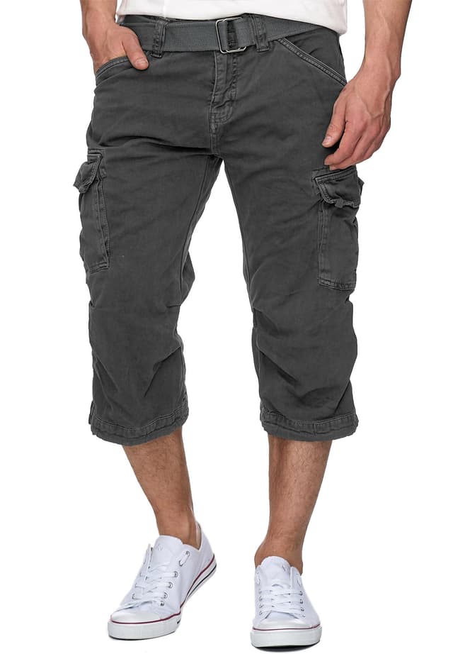 Indicode Herren Nicolas Check 3/4 Cargo-Shorts inkl. Gürtel | Herrenshorts aus Baumwolle
