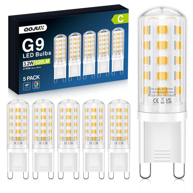 QOJUX G9 LED Warmweiß 3.2W, 520LM Energieeffizienzklasse C LED Leuchtmittel Ersatz für 40W-50W Halogenlampe, 2700K G9 Glühbirne Kein Flackern, Nicht Dimmbar, Enegiesparende Kleine Birne 5er Pack Warmweiß 5 Pack