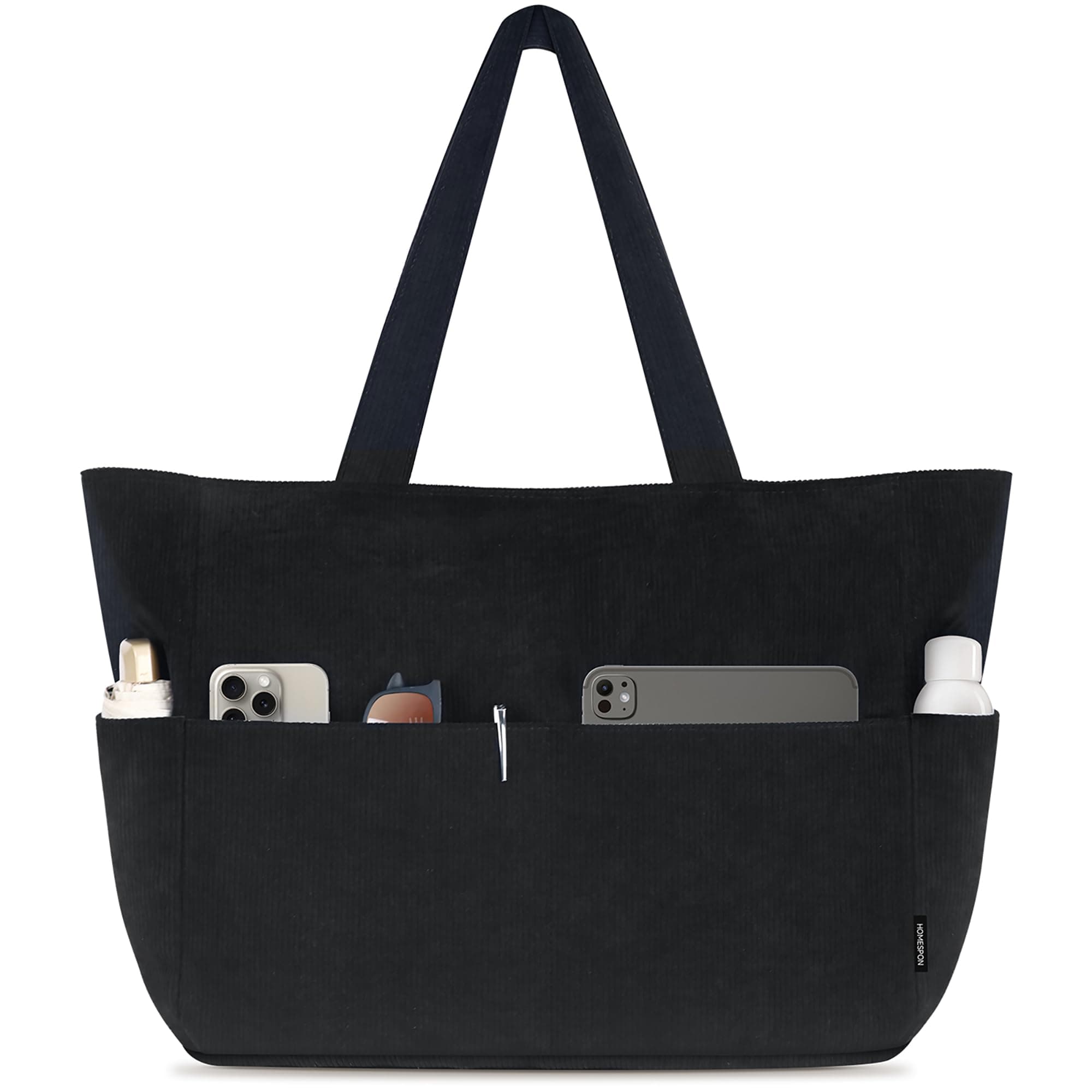 HOMESPON Handtasche Damen Tote Bag Shopper Groß Umhängetasche Cord Crossbody Beuteltasche Schultertasche Stoffbeutel für Einkaufen Schule Arbeit Reisen(Schwarz M) M Schwarz M