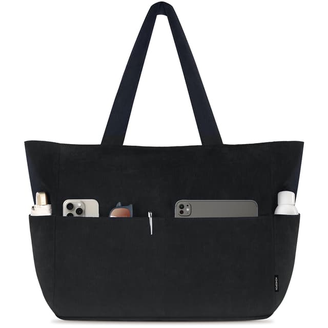 HOMESPON Handtasche Damen Tote Bag Shopper Groß Umhängetasche Cord Crossbody Beuteltasche Schultertasche Stoffbeutel für Einkaufen Schule Arbeit Reisen(Schwarz M) M Schwarz M