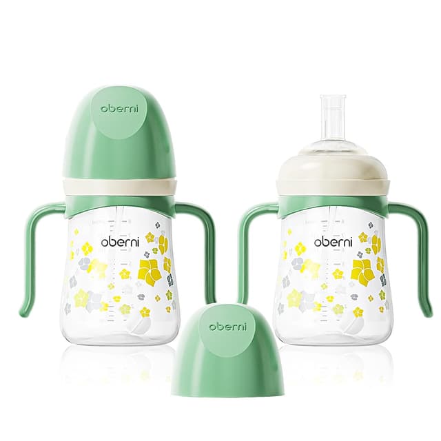 Oberni Trinklernbecher für Kleinkind ab 6 Monate, Auslaufsicherer Wasserflasche, Non Spill Toddler Sippy Cup, 240ml/Rosa/2 Grün Grün/2 Stück