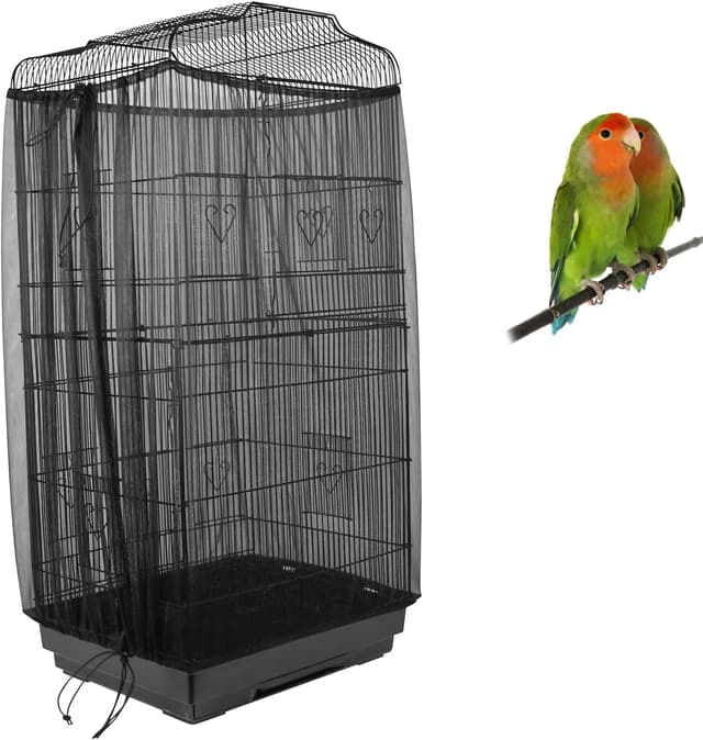 ASOCEA Vogelkäfig-Samenfänger Verstellbare Vogelkäfigabdeckung Weiches Nylon-Netznetz mit Kordelzug Vogelkäfig-Rock Federschutz für runde quadratische Käfige(78.7x27.6 in/200x70 cm) Schwarz 78.7x27.6 in/200x70 cm