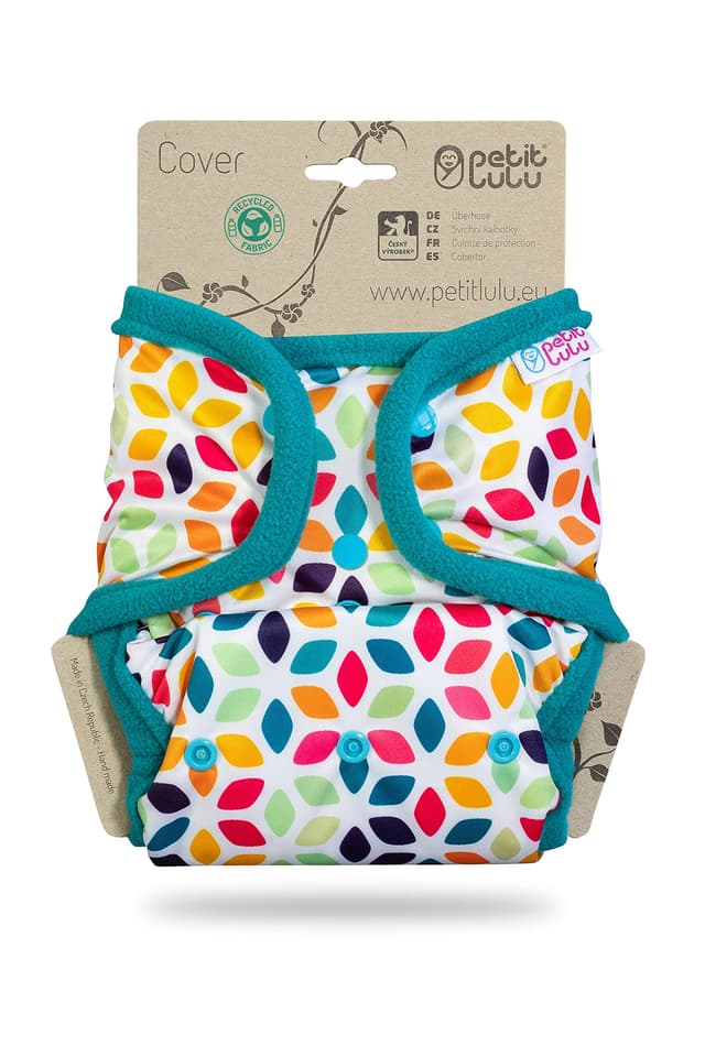 Petit Lulu Größe 2 PUL Überhose (5-16 kg) | Druckknöpfe | One Size Windelüberhose | Baby Windelhose | Waschbar & Wasserdicht | Stoffwindeln | Hergestellt in EU (Floral Cubes)