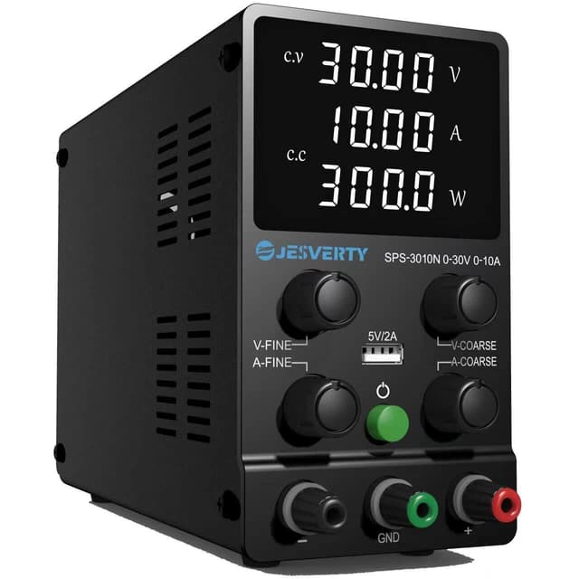 Labornetzteil, Jesverty Labornetzteil DC Regelbar Netzgerät(30 V, 10 A) mit hochpräzisem 4-stelligem LED-Display, 5 V/2 A USB-Port-Testleitungsausgang, grobe und feine Einstellungen SPS-3010N 30V 10A SPS-N (White LED)