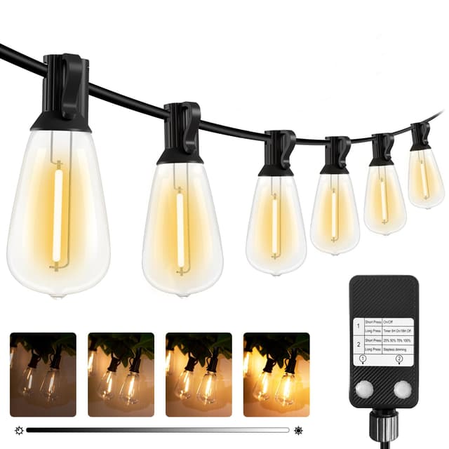 litogo LED Lichterkette Außen Dimmbar mit Timer,18.3M Lichterkette Aussen Strom mit Retro Warmweiß Glühbirnen Plastik, Wetterfest Lichterketten für Garten Balkon Party Pavillon Terrasse 60FT/18.3M