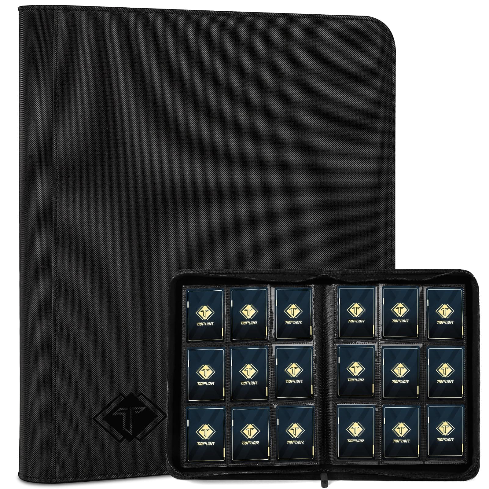 Kartenbinder für Trading Card 9 Pocket,Zip MTG Kartenbinder mit 432 Side Loading Pocket,Kartenalbum Fit für TCG Baseball Football Sports Card,Einfaches Einlegen der Karten Sammlung Binder Schwarz Schwarz 432 Taschen