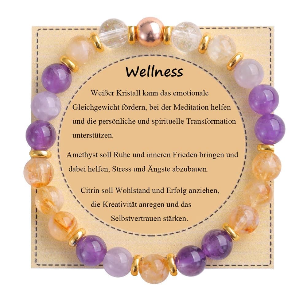UEUC Heilstein-Perlenarmband für Frauen, Armband mit natürlichen Edelsteinen, Gleichgewichtsschutz, spirituelles Kristallperlenarmband zur Angstlinderung mit Bedeutungskarte