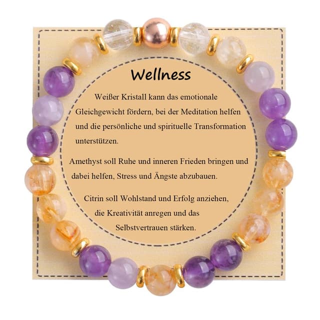 UEUC Heilstein-Perlenarmband für Frauen, Armband mit natürlichen Edelsteinen, Gleichgewichtsschutz, spirituelles Kristallperlenarmband zur Angstlinderung mit Bedeutungskarte