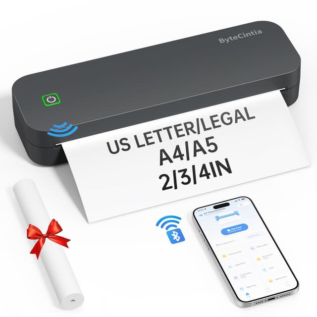 ByteCintia Mobiler Drucker Bluetooth Thermodrucker A4, Tragbarer Drucker Inkless Printermit Android & iOS für Handy & Laptop, Unterstützt 210x297mm A4 Thermopapier, D80 Grau Gray