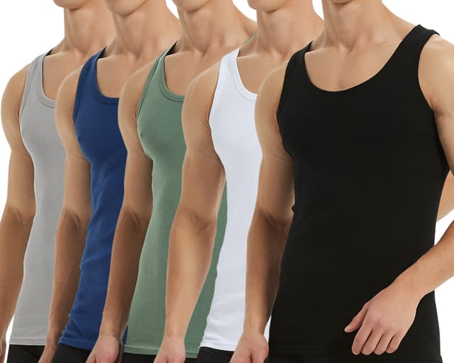 Falechay Unterhemd Herren Tank Top 3/5er Pack Baumwolle Feinripp ärmellos Muskelshirtst Männer Sportunterhemden S 1*schwarz+1*weiß+1*grau+1*marine+1*olive