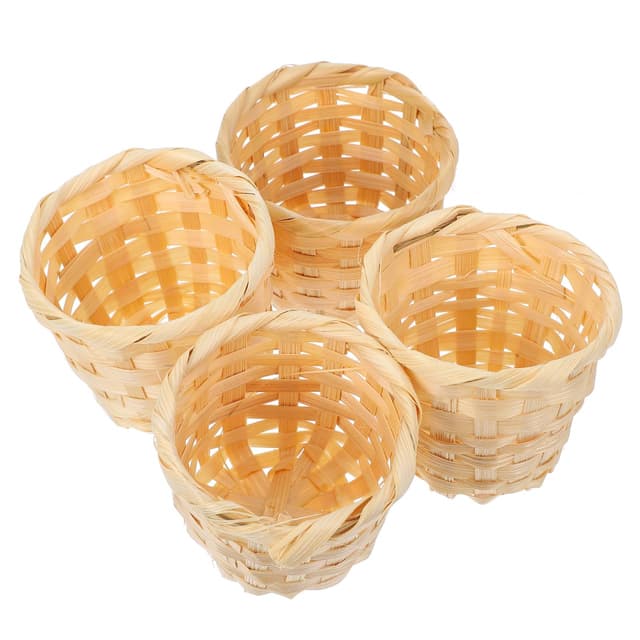 4pcs Mini Rattan Korb Geflochtener Blumenkorb Kleiner Wicker Basket Gewebte Korb Miniatur Henkelkorb Weidenkorb Kinder Körbchen Party-Dekoration Blumentopf Geschenkbeutel Dekoration