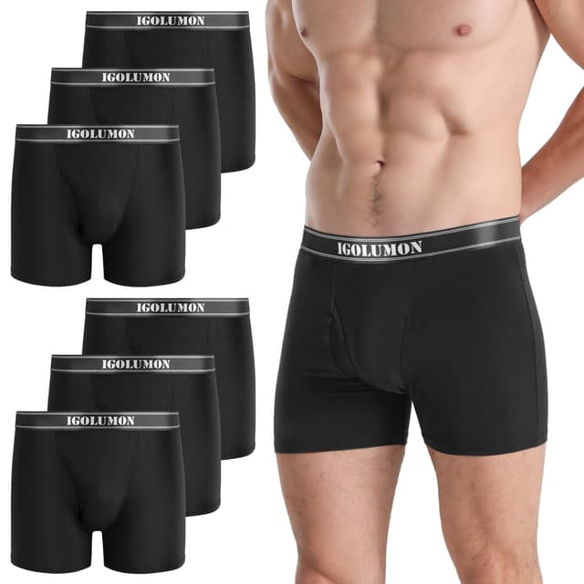 IGOLUMON Bambus Boxershorts Herren 6er Pack Atmungsaktive Unterhosen Männer Ohne Kratzenden Zettel Sport Herren Unterhosen Bequeme Passform (Gr. M - 2XL) M 6 Schwarz