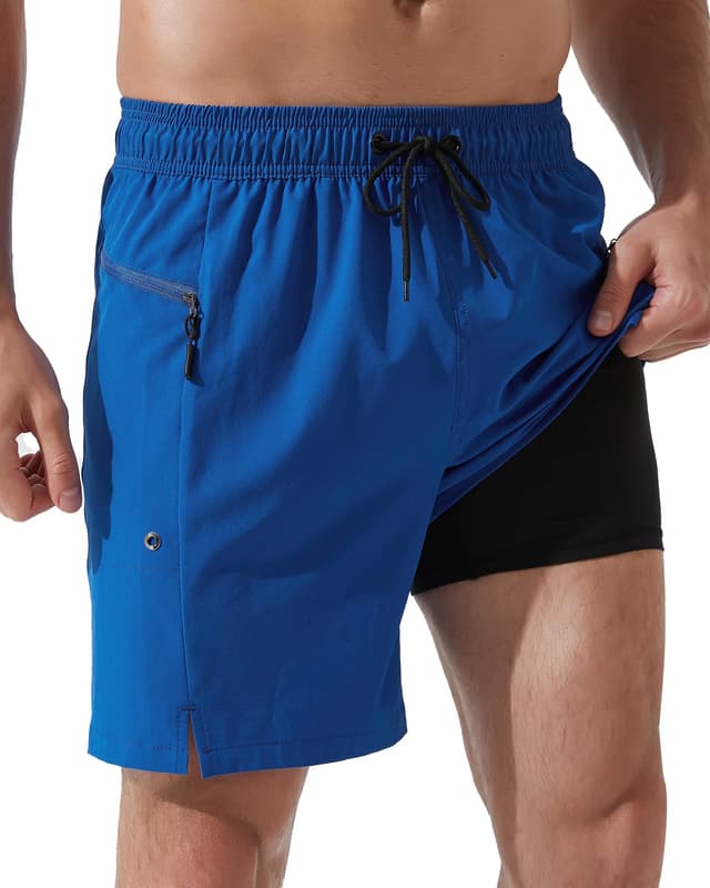 Arcweg Badeshorts Herren mit Reißverschlusstaschen Badehose Männer Jungen Schnell trocknende Schwimmhose mit Kompressionsfutter Doppellagige