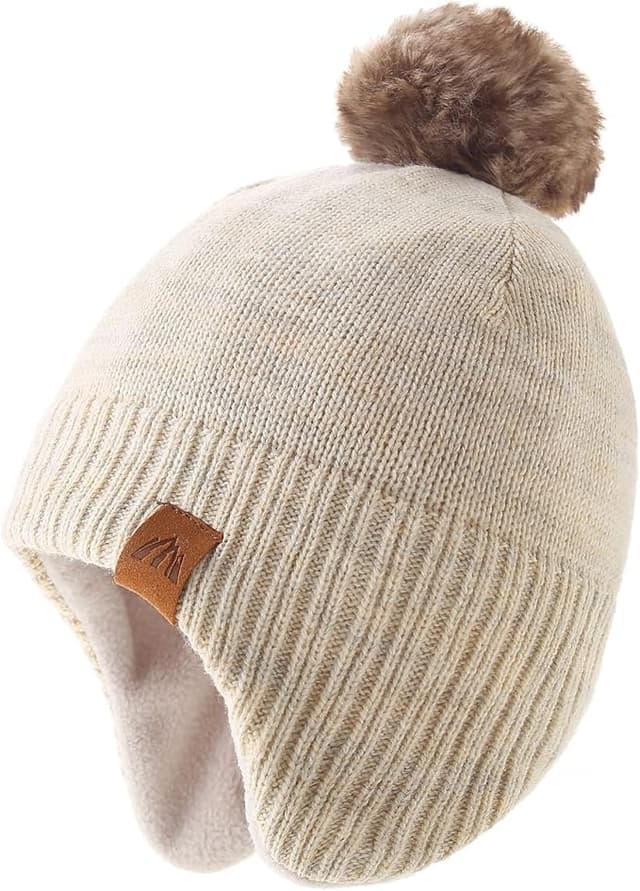 AHAHA Wintermütze Mädchen Earflap Beanie Pompon Strickmützen