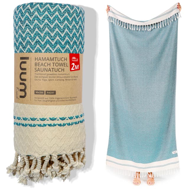Luum® Hamamtuch groß 90x200 Strandtuch Saunahandtuch Badetuch Handtuch Yogatuch Duschtuch Strandhandtuch Saunatuch Reisehandtuch Turkish Towels, Damen Herren, 100% Baumwolle, Türkis Single [90x200] Turquoise