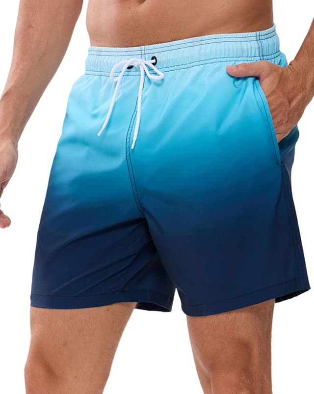 Badehose Herren Badeshorts Männer Schnelltrocknend Trendiger Farbverlaufdruck Schwimmhose Badeshorts für Herren Schwimmshort mit Meshfutter XL Hellblauer Farbverlauf