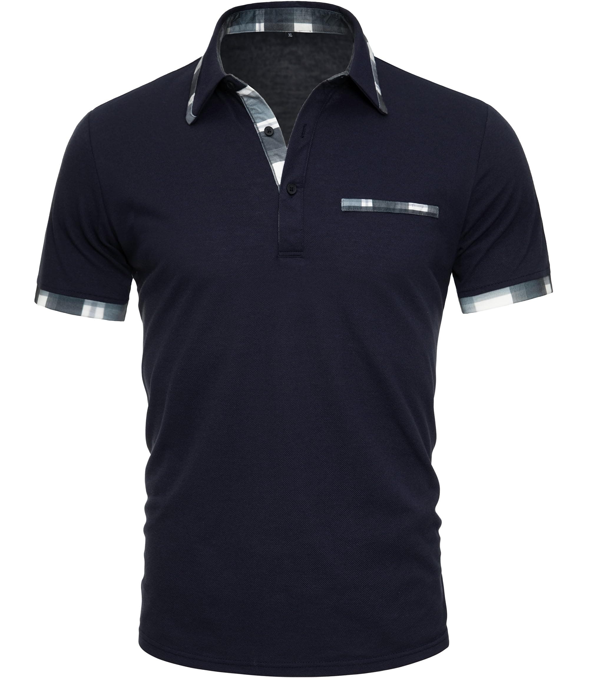 GLESTORE Poloshirt Herren Kurzarm Golf PoloHemd mit Falsche Brusttasche Sommer Polo T Shirt L Marineblau