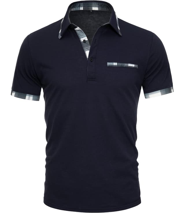 GLESTORE Poloshirt Herren Kurzarm Golf PoloHemd mit Falsche Brusttasche Sommer Polo T Shirt L Marineblau