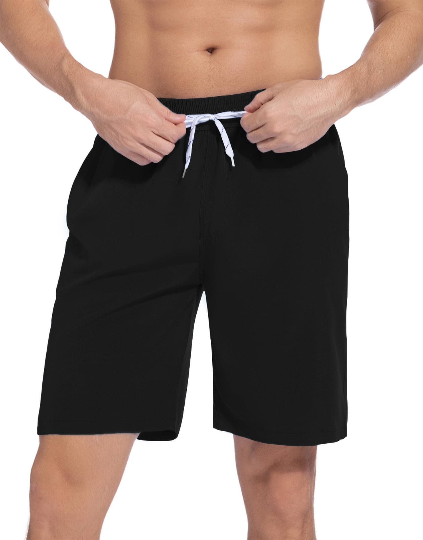 ACHTELEPHS Lange Badehose Herren Badeshorts Schnelltrocknende Boardshorts mit Mesh & Verstellbarem Tunnelzug 4XL Schwarz