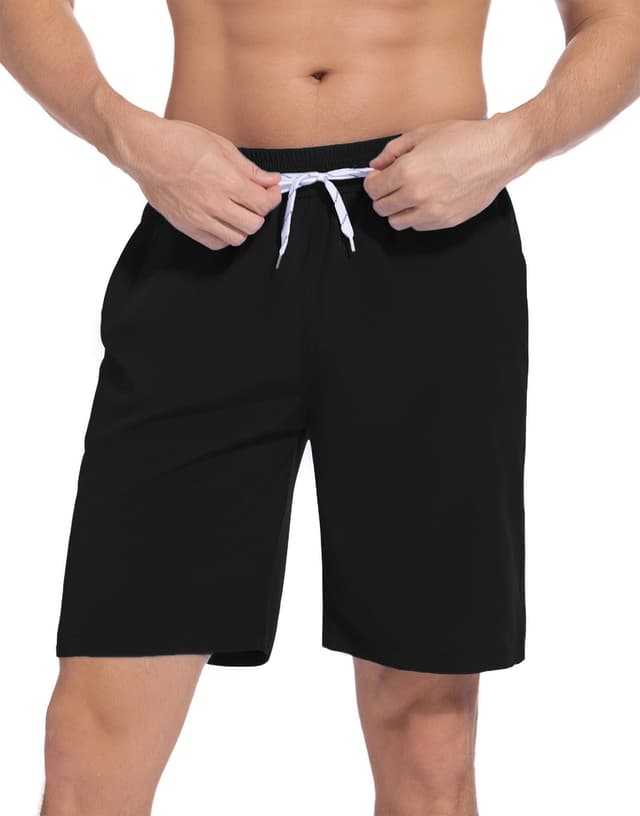 ACHTELEPHS Lange Badehose Herren Badeshorts Schnelltrocknende Boardshorts mit Mesh & Verstellbarem Tunnelzug 4XL Schwarz