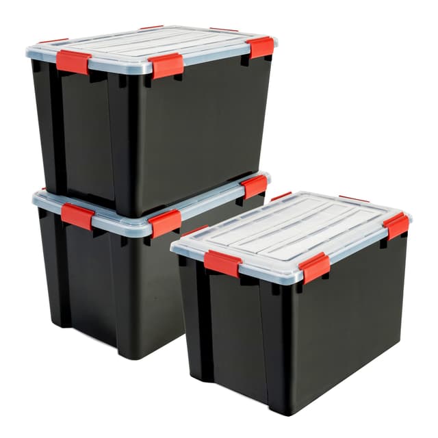 Iris Ohyama Luftdichte Kunststoff-Aufbewahrungsboxen mit Deckels, 70L, 3er-Set, Schwarz, Hermetischer wasserdichter Verschluss, Robuste Schnappverschlüsse, Stapelbar, Staubschutz, BPA-frei, DDAT-LD Schwarz 70L / 3er-Set
