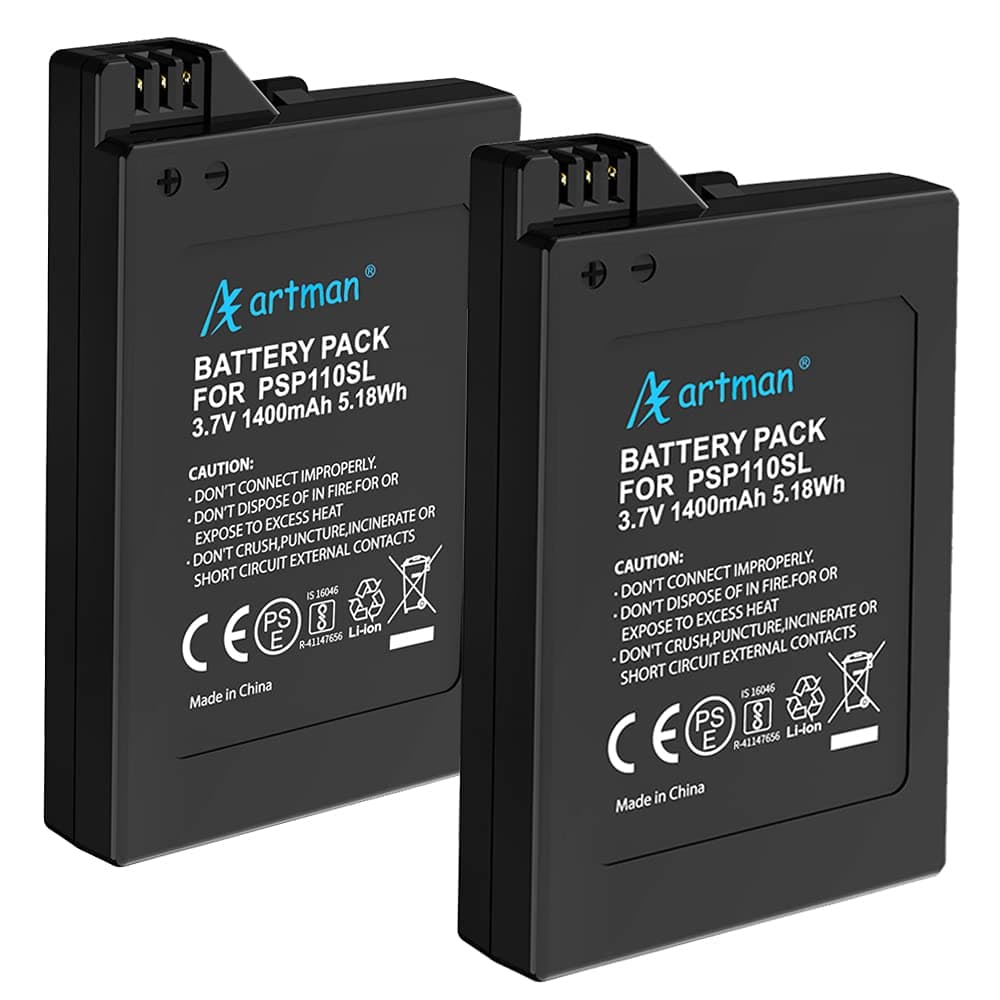 Artman PSP-S110 Akku 1400mAh PSP 2000 Ersatz Akku PSP 3000 Akku Kompatibel mit Sony PSP Slim & Lite (PSP-2000/PSP-2004) PSP Brite (PSP-3000/PSP-3004) PSP-S110 Ersatzakku (2er-Pack) Pack of 2