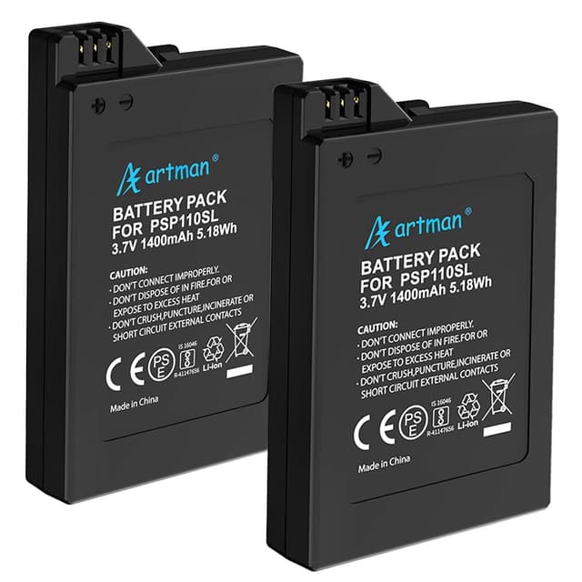 Artman PSP-S110 Akku 1400mAh PSP 2000 Ersatz Akku PSP 3000 Akku Kompatibel mit Sony PSP Slim & Lite (PSP-2000/PSP-2004) PSP Brite (PSP-3000/PSP-3004) PSP-S110 Ersatzakku (2er-Pack) Pack of 2