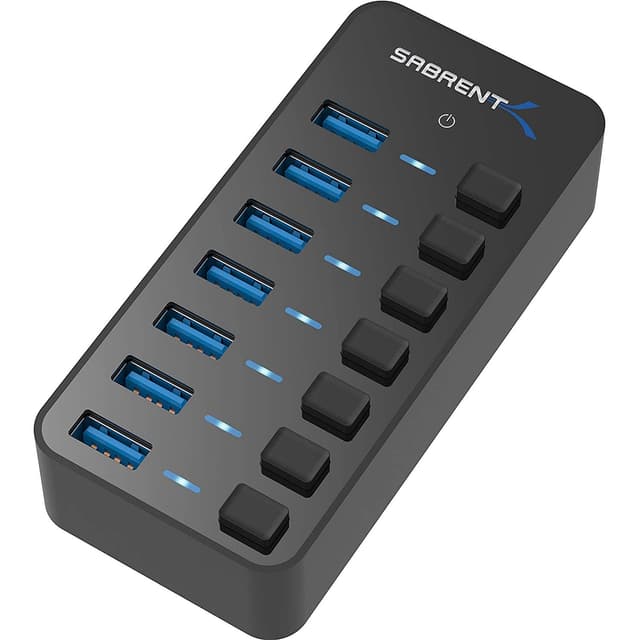 SABRENT USB Hub aktiv 3.2x1, mit netzteil 36W 7port, USB Adapter mehrfach Verlängerung, USB Verteiler, Powered USB hub, langes Kabel mit EIN/AUS-schaltern, für PS5, PC, Laptop, MacBook (HB-BUP7) 7 Port + netzteil