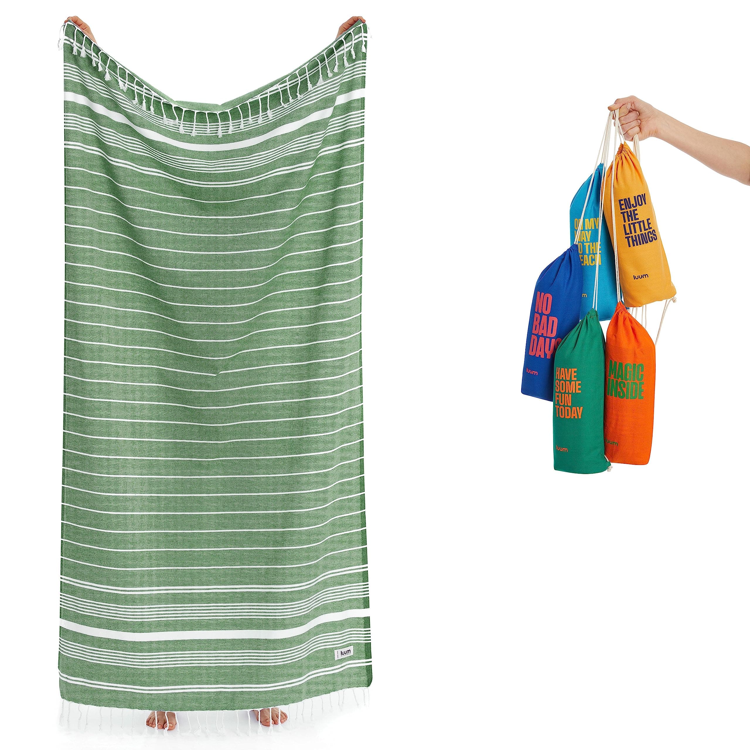 Luum® Strandtuch Hamamtuch Saunahandtuch Yogatuch Strandhandtuch Saunatuch Badetuch Handtuch Reisehandtuch Pestemal Turkish Towels, Damen Herren, Dunkel Grün (Besser als EIN Mikrofaser Handtuch) Single [95x180] 05 - Dark Green