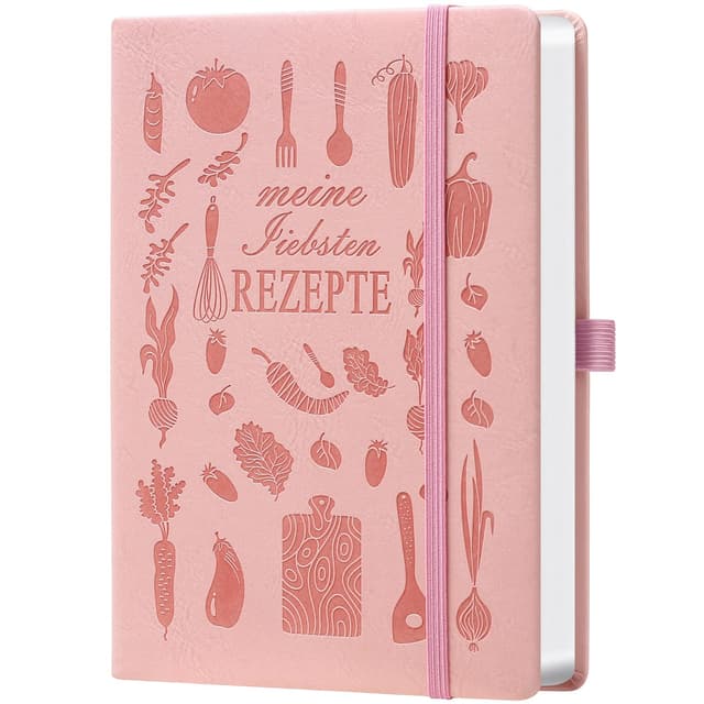 HwxBen Rezeptbuch A5 Rosa – Kreatives Kochbuch zum Selberschreiben – Für Lieblingsrezepte, mit viel Platz, Inhaltsverzeichnis & Register – Ideal zum Verschenken an Kochliebhaber Rosa 21 x 14.5