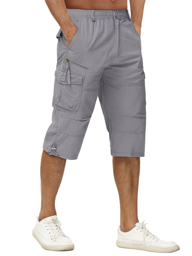 TACVASEN Herren Kurze Cargohose Baumwolle 3/4 Cargo Bermuda Shorts Outdoor Lässige Shorts Freizeitshorts mit Taschen 36 Hellgrau