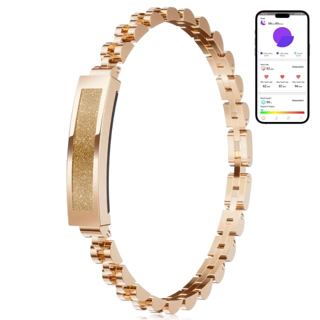 LIGE 2025 Smart Armband Damen Edelstahl Ohne Display, 3ATM Wasserdicht Rose Gold Elegant Schlank Schmuck Armkette mit Herzfrequenz/Schlafmonitor/SpO2 Schrittzähler Armbänder Kalorie für iOS Android Roségold