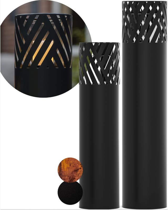 BENTSON Windlichtsäule Schwarz Design I 2er Set I Deko-Säule für Garten im Industrial Design I Garten Windlicht für draußen und drinnen I Laterne inklusive Kerzen I Streifen I 95cm + 75cm Schwarz (Streifen)