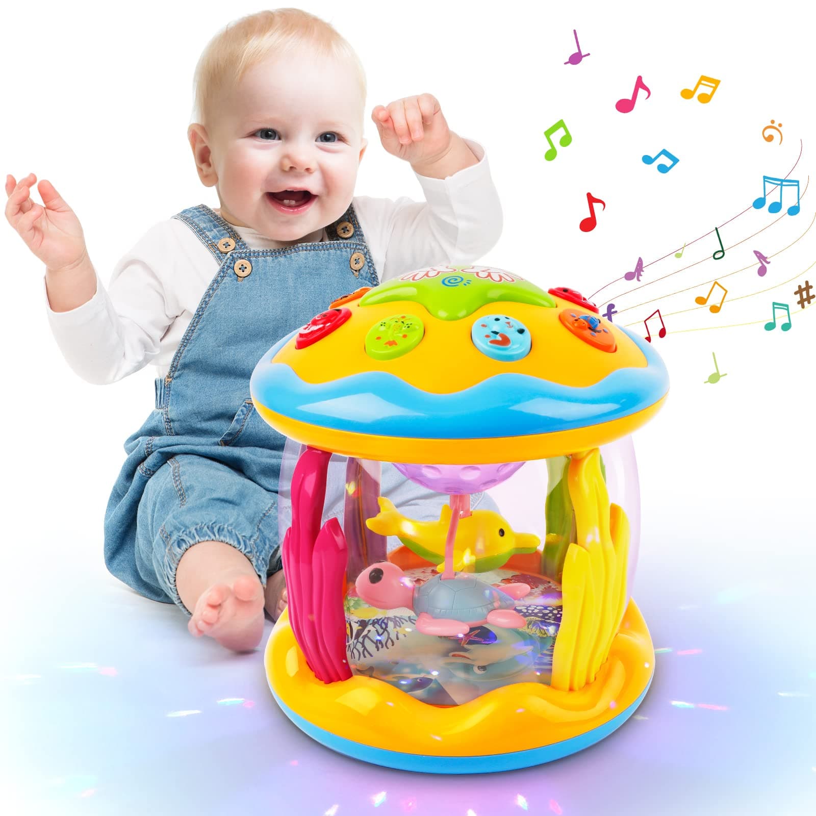 m zimoon Baby Spielzeug ab 6 Monate, Drehender Projektor Kinderspielzeug mit Licht & Musik, Kinder Geschenke für ab 6-18 Monate Lernspielzeug für Kleinkind, Musikspielzeug ab 1 2 Jahr mädchen Jungen Gelb Oder Blau