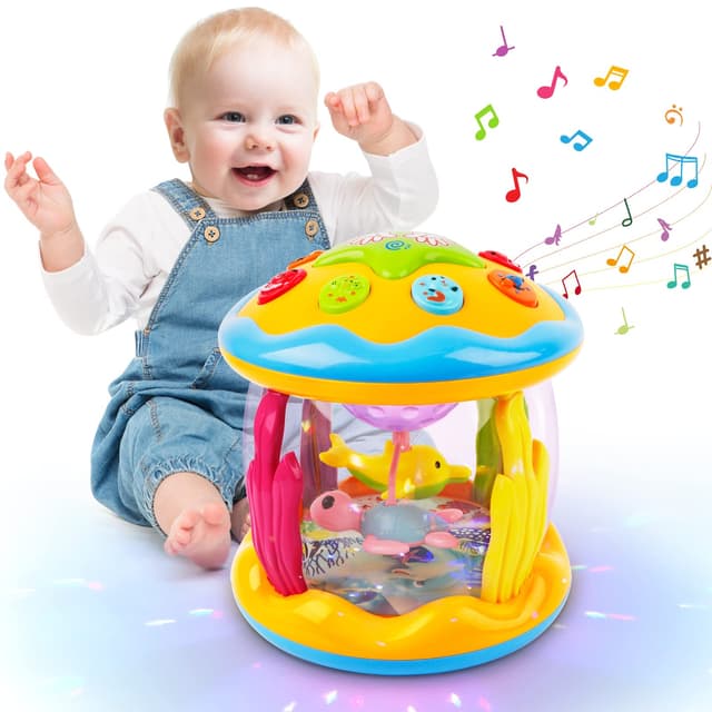m zimoon Baby Spielzeug ab 6 Monate, Drehender Projektor Kinderspielzeug mit Licht & Musik, Kinder Geschenke für ab 6-18 Monate Lernspielzeug für Kleinkind, Musikspielzeug ab 1 2 Jahr mädchen Jungen Gelb Oder Blau