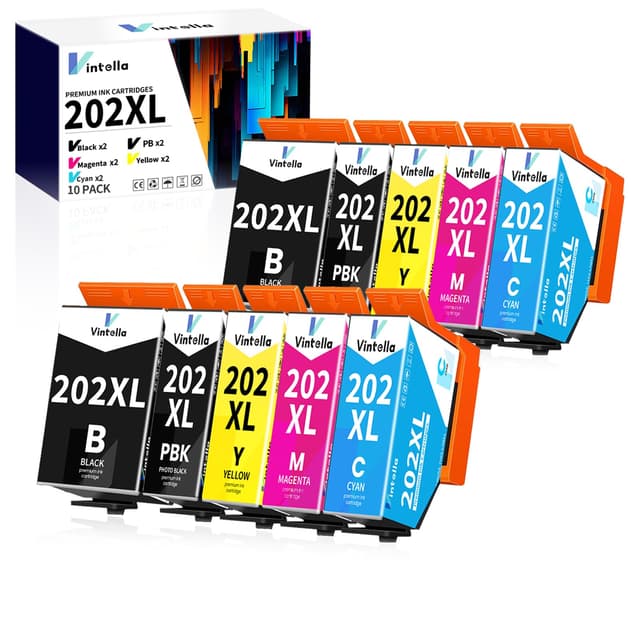 Vintella 202XL Druckerpatronen für Epson 202 XL Multipack Kompatibel mit Epson Expression Premium XP-6000 XP-6005 XP-6100 XP-6105 XP6000 XP6005 XP6100 XP6105 (10er-Pack) 2 Foto Schwarz, 2 Schwarz, 2 Cyan/Magenta/Gelb