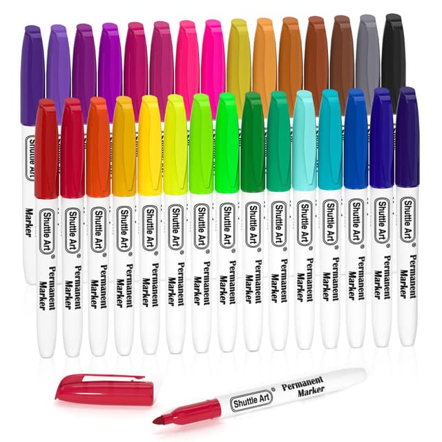 Shuttle Art Permanent Marker fein, 30 Permanent Marker bunt mit feiner Spitze, wasserfeste Stifte, Folienstift permanent, Filzstifte, für Kunststoff, Stein und Glas zum Bemalen und Färben geeignet. 30 Farben
