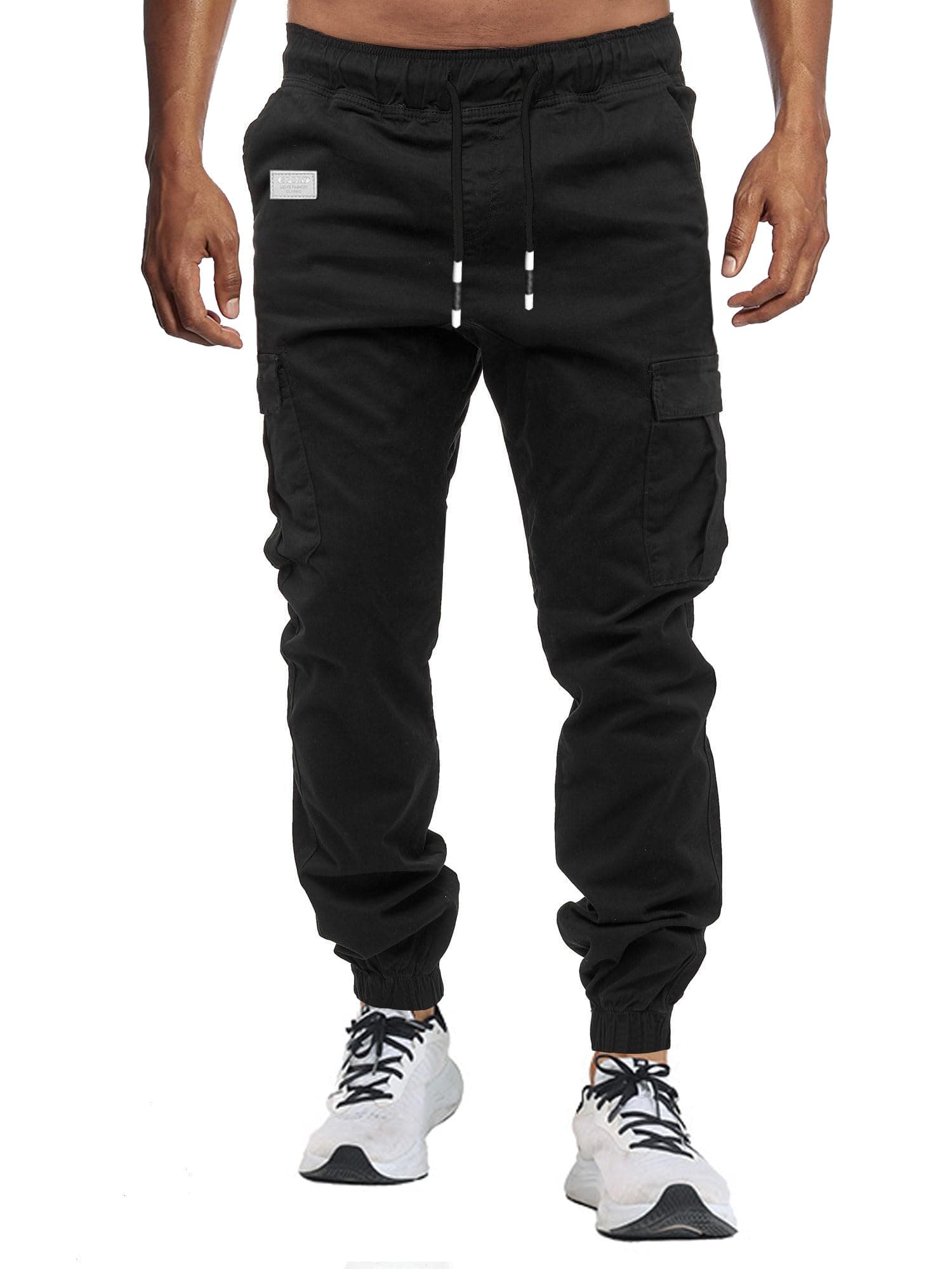 VMSUCIJ Herren Hose Chino Cargo Hose Jogginghose Baumwolle Casual Jogger Männer Modern Sport Jogginghosen für Herren Sweatpants mit elastischem Bund und Kordelzug und Taschen XXL Schwarz 02