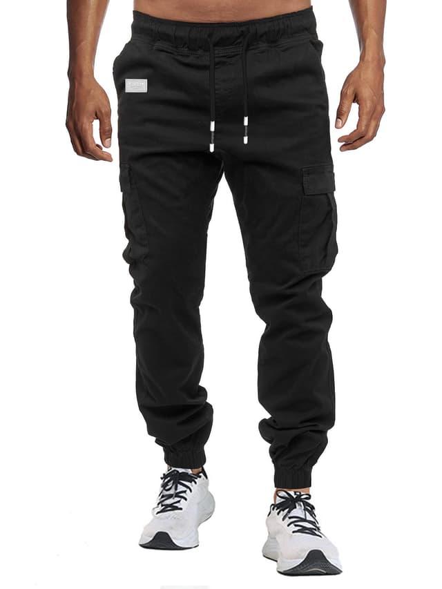 VMSUCIJ Herren Hose Chino Cargo Hose Jogginghose Baumwolle Casual Jogger Männer Modern Sport Jogginghosen für Herren Sweatpants mit elastischem Bund und Kordelzug und Taschen XXL Schwarz 02