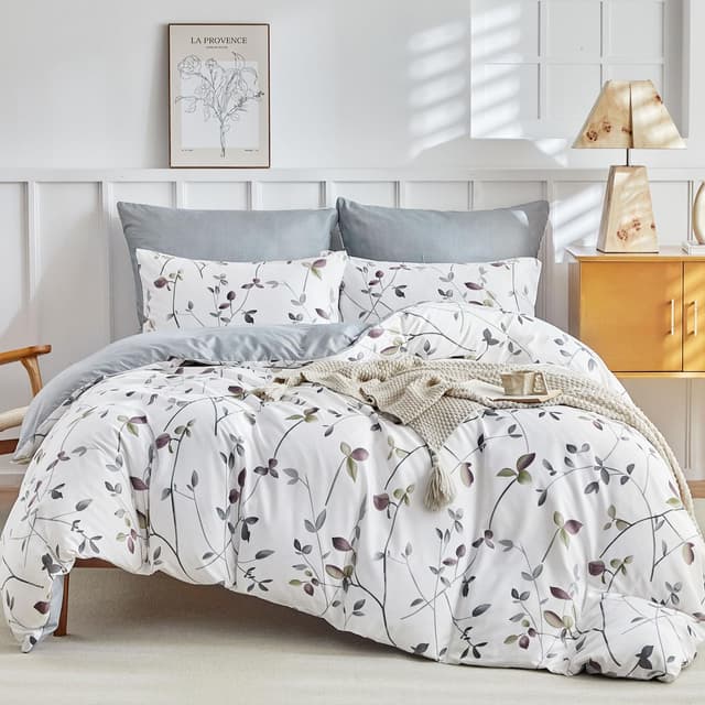 Tokokimo Bettwäsche 220x240 3teilig - Bettwäsche-Sets mit 2 Kopfkissenbezüge mit Reißverschluss 80x80 cm - Baumzweigmuster Mikrofaser Bettbezug für Doppelbetten mit Reißverschluss, Weiß 11 - Weiß/Grau 220x240cm + 80x80cm*2